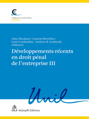 cover image of Développements récents en droit pénal de l'entreprise III
